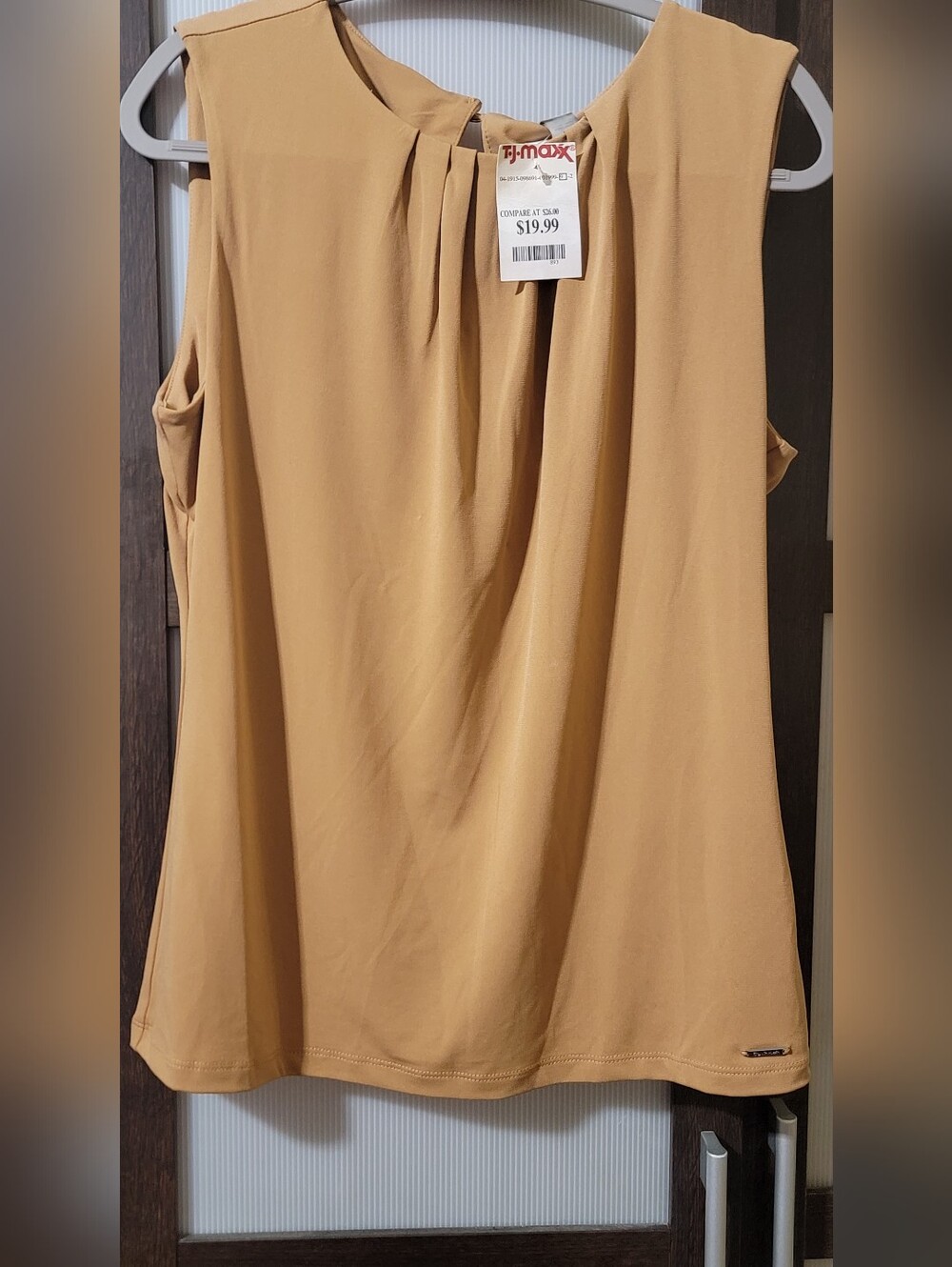 Calvin  Mustard Sleeveless Pleated Front Tank Top